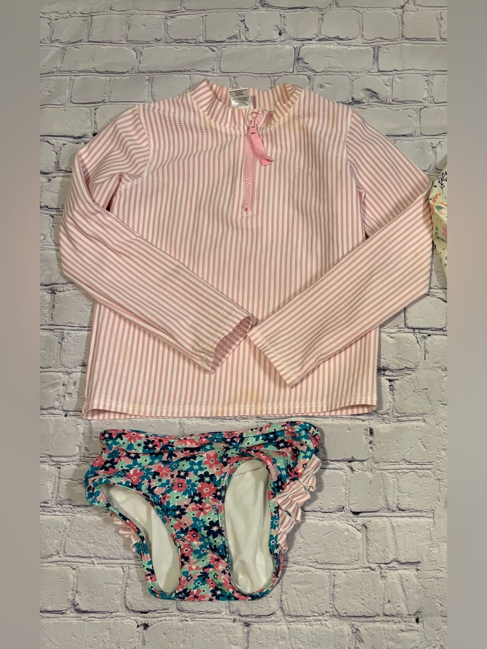 Ruffle Butts Long-Sleeve Rash Guard Swim Set Size 7